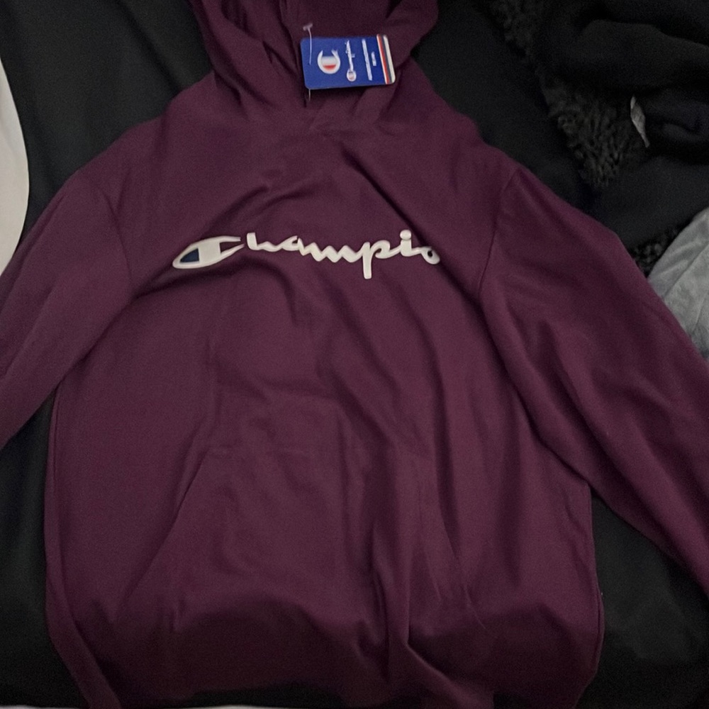 Burgundy champions long sleeve shirt with hoodie